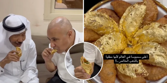 رجل يوثق سمبوسة ذهب وهي الأغلى بالعالم